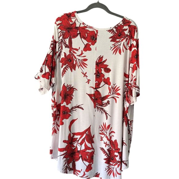 Lane Bryant Womens Red Floral Print Tunic Top Scoop Neck High-Low Hem Size 26/28 - Picture 4 of 5